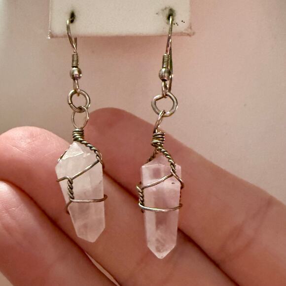 Handcrafted Quartz Crystal Wire Wrapped Dangly Earring\ - Picture 5 of 5